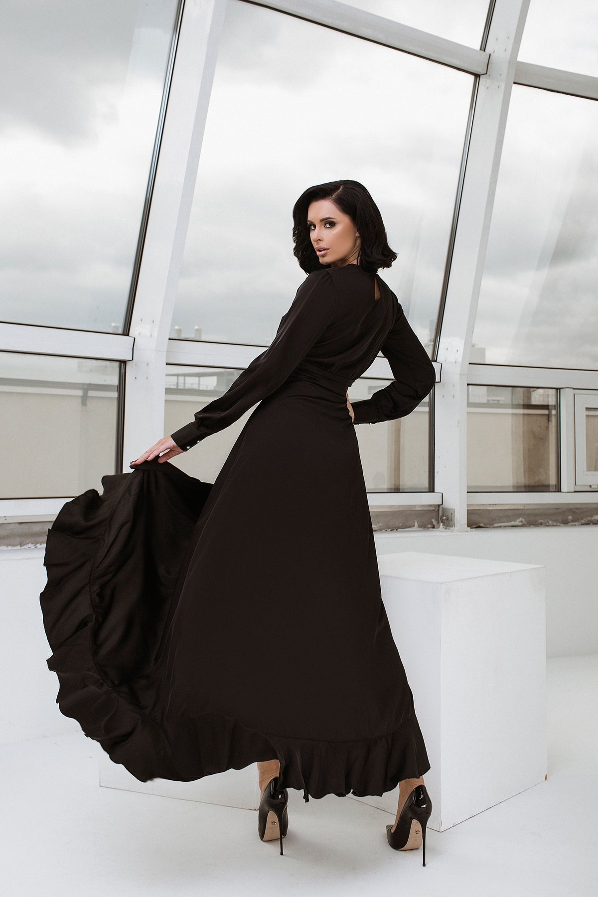 Black Thigh-Slit Maxi Dress