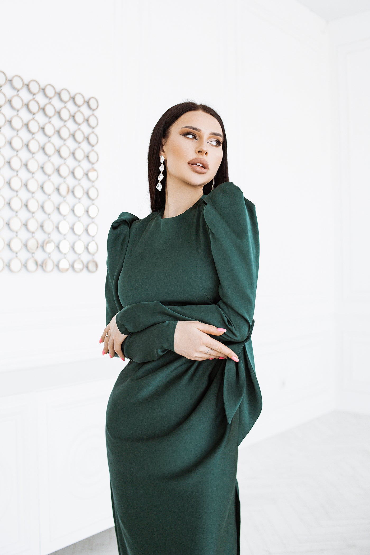 Emerald Puff Sleeve Wrap Dress – ELAGIA