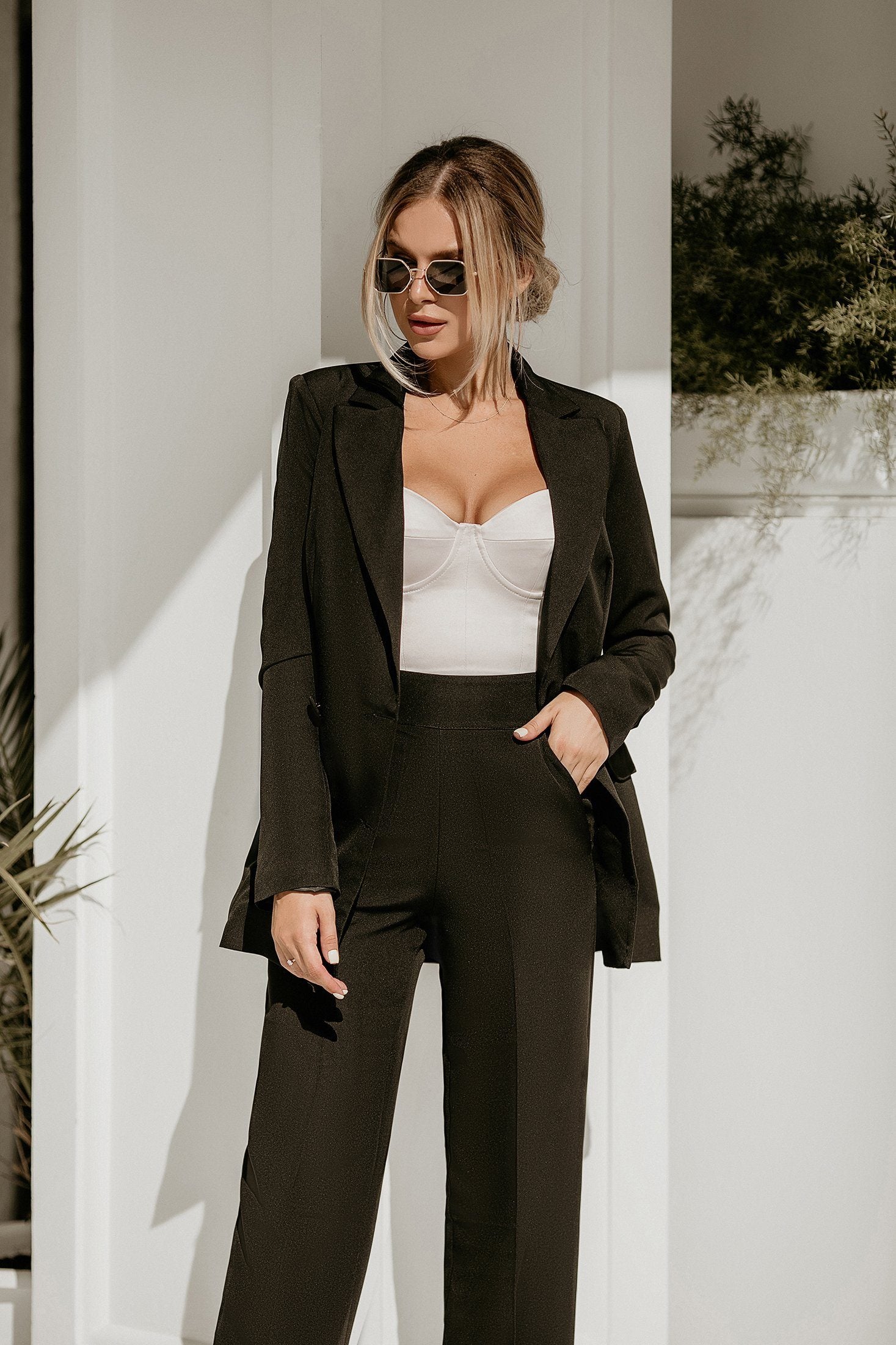 Black Belted Double Breasted Suit 2-Piece
