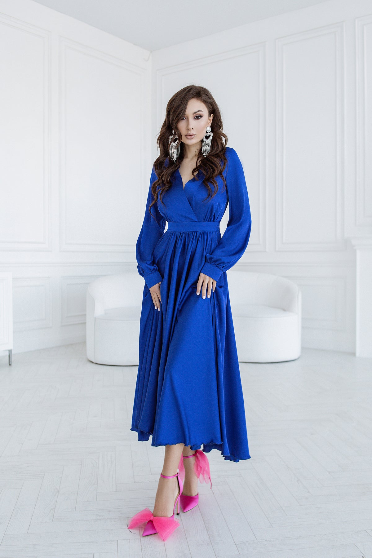 Carnation Long Sleeve Knit Maxi Dress - Blue