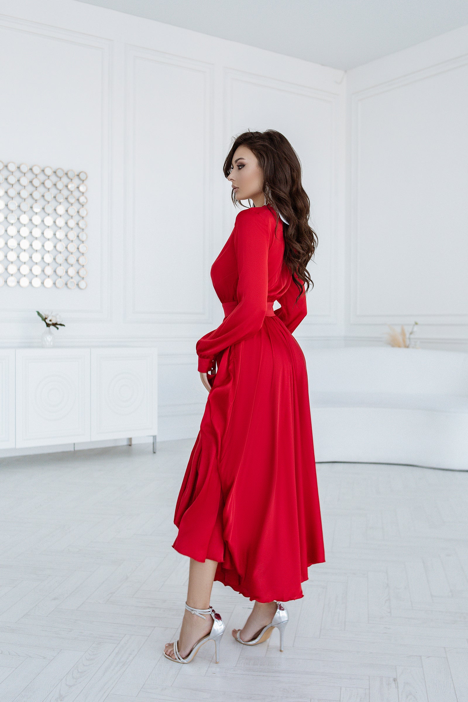 Long sleeve red dress hotsell