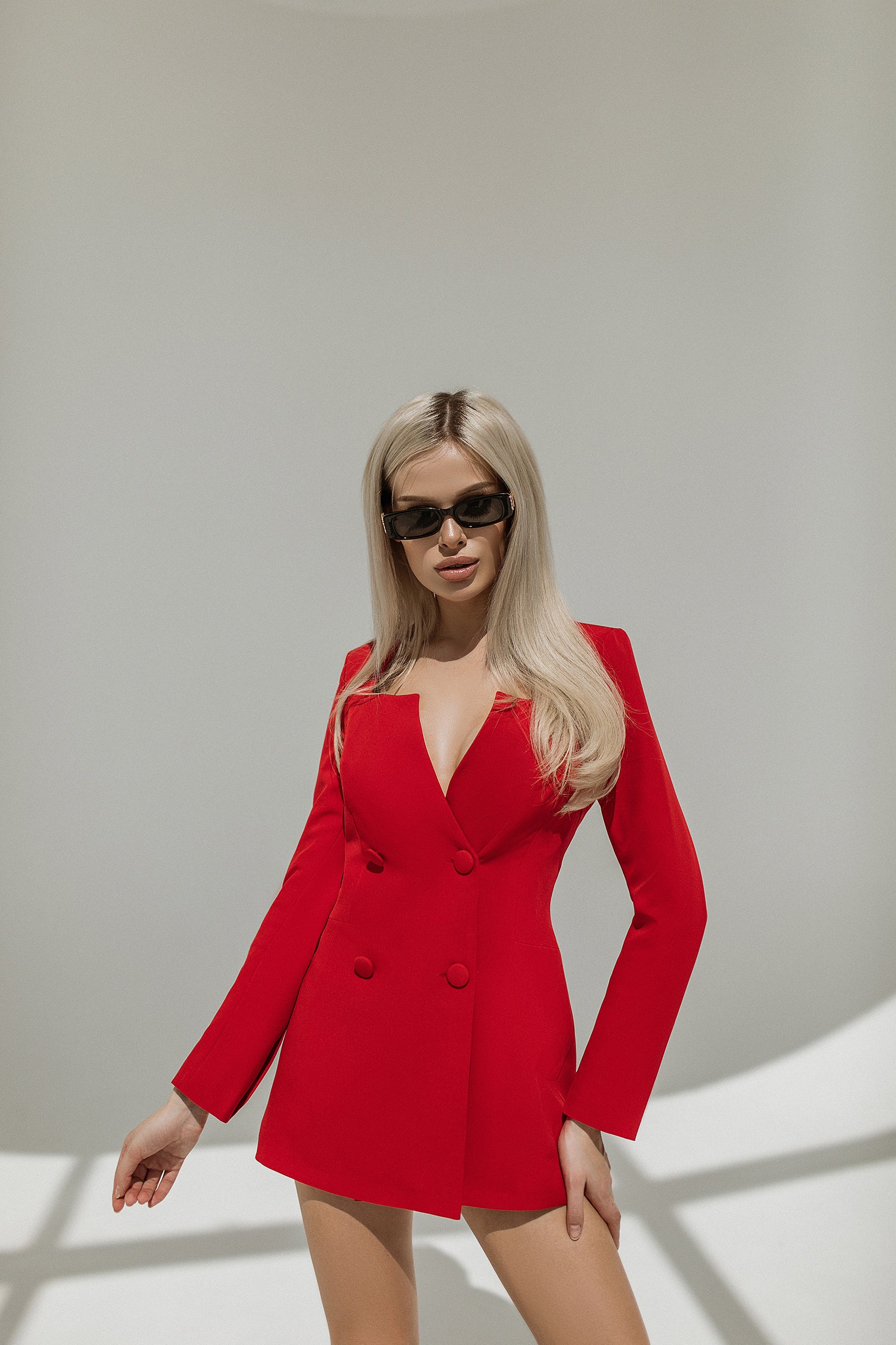 Red Double Breasted Blazer Dress