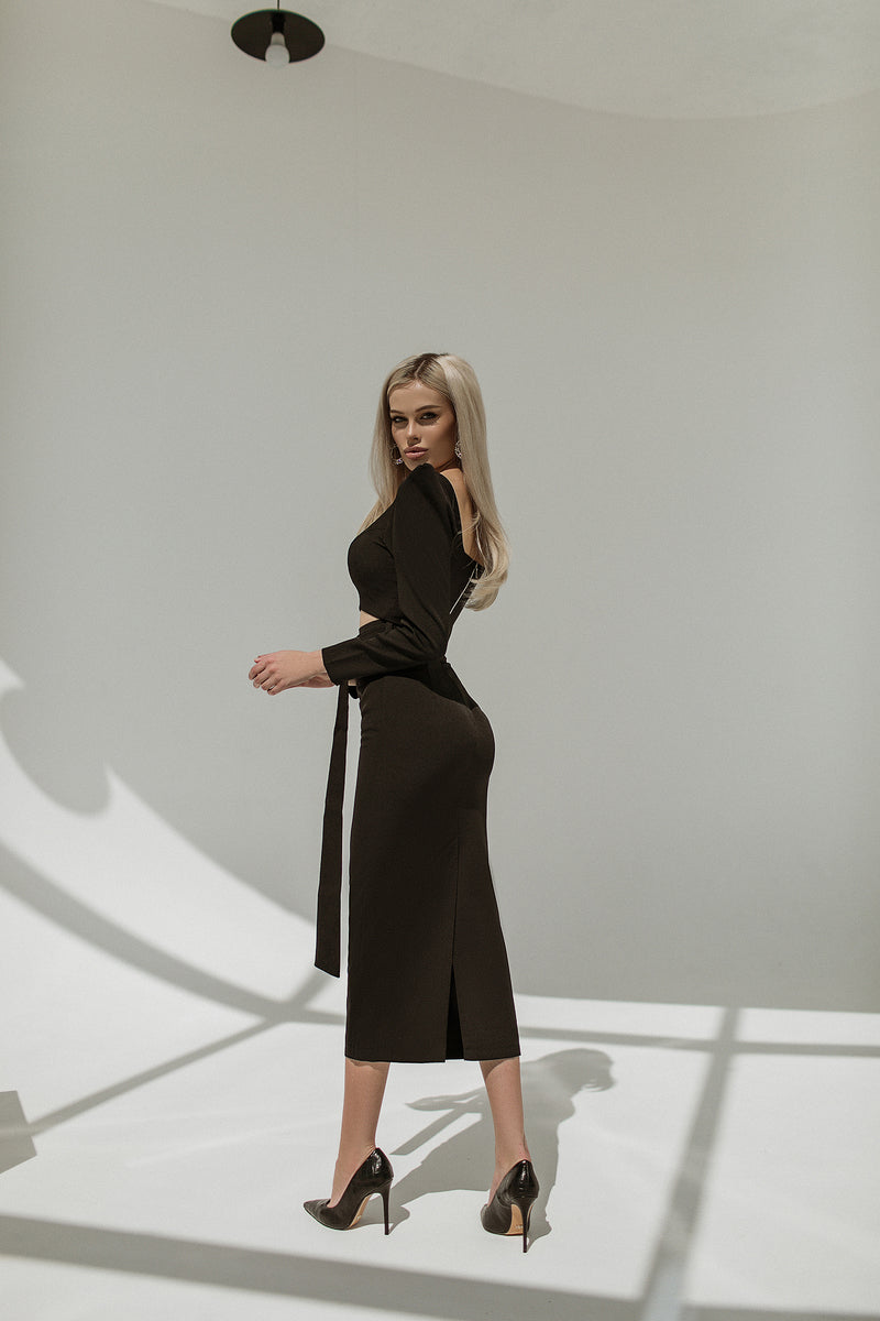 Black Long Sleeve Top & Maxi Skirt 2-Piece Set