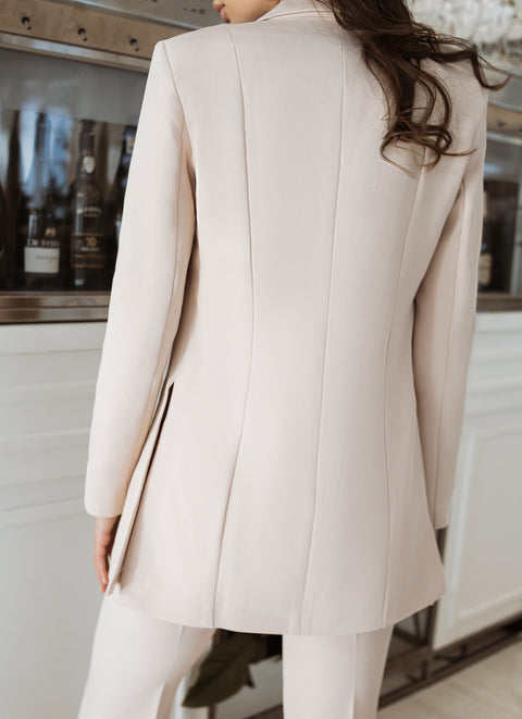Slim Fit Embroidered Shawl Lapel with Bow Tie Jacket (Champagne Beige) BSF-13 main image 1
