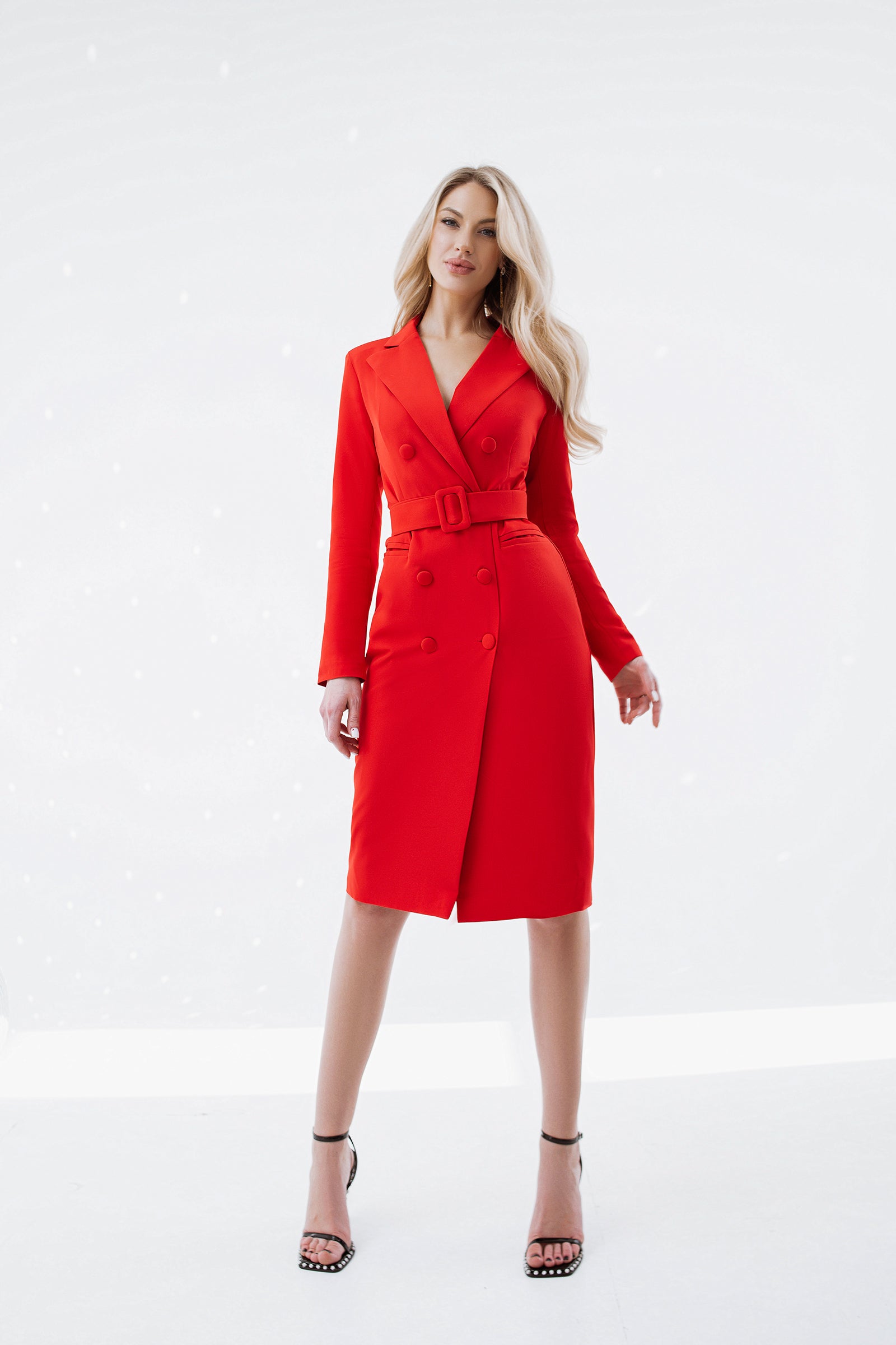 Red Belted Double Breasted Blazer Dress