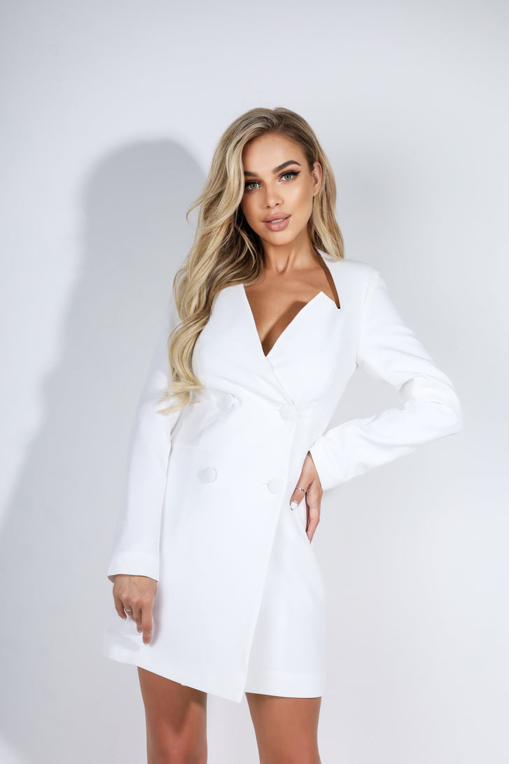 White Double Breasted Blazer Dress