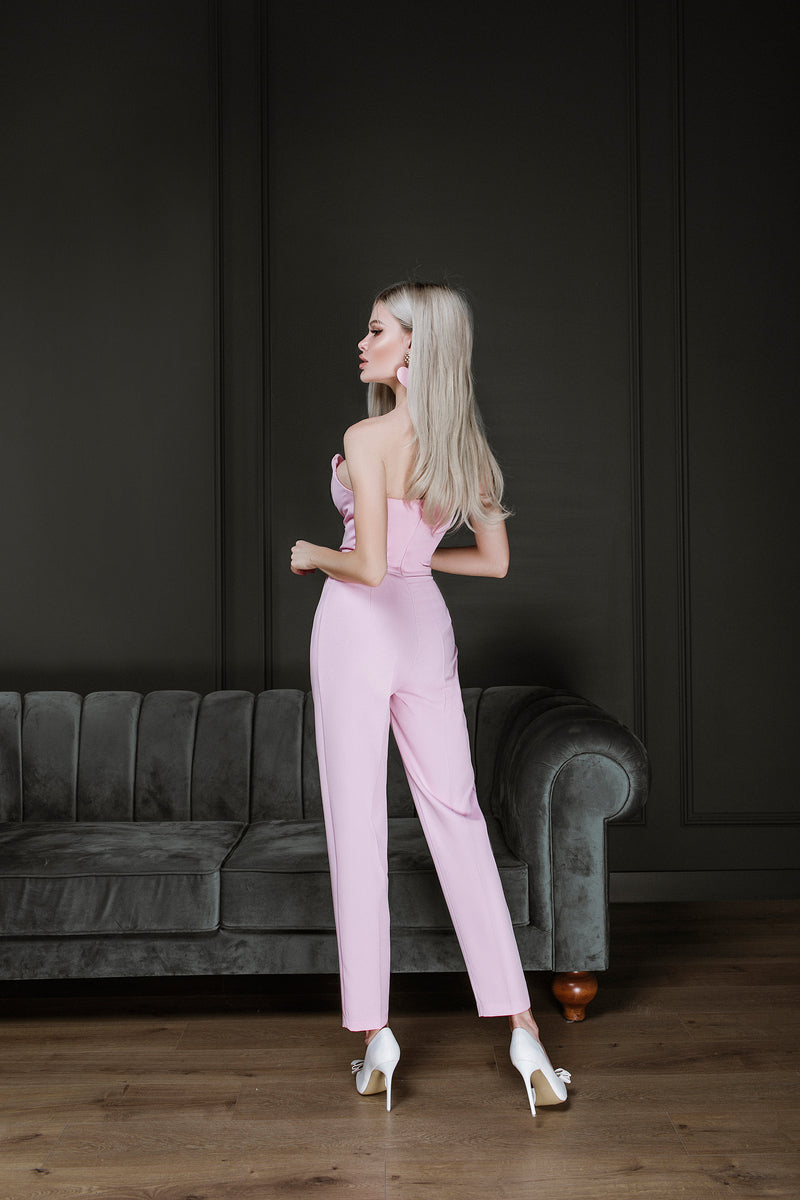 Pink V-neck Sleeveless Jumpsuit