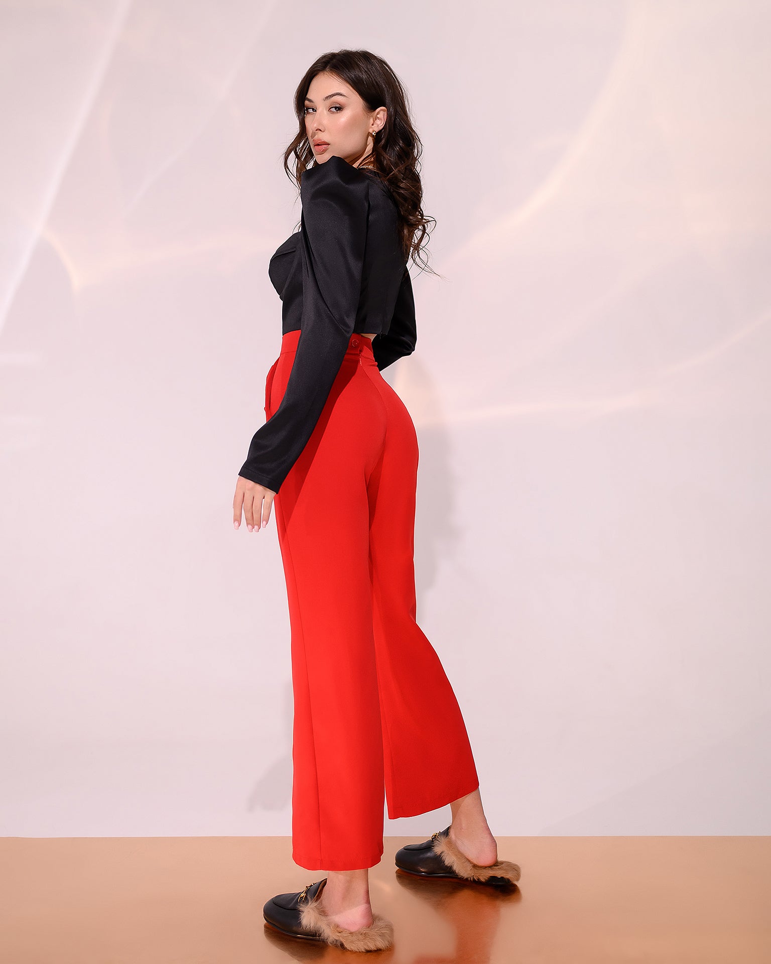 Red High Waist Pocketed Сulottes Pants