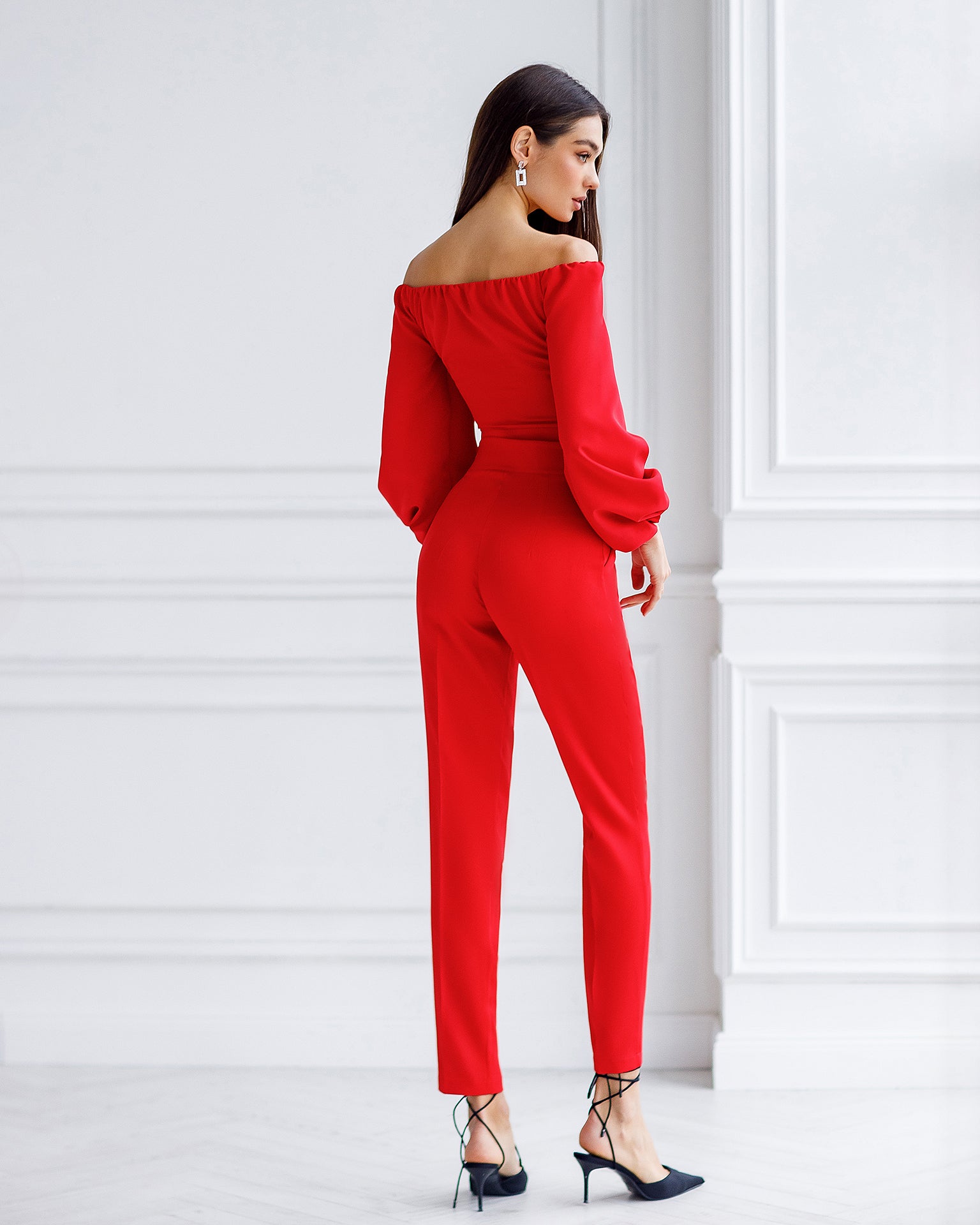 Red Off-The-Shoulder Puff-Sleeve Top