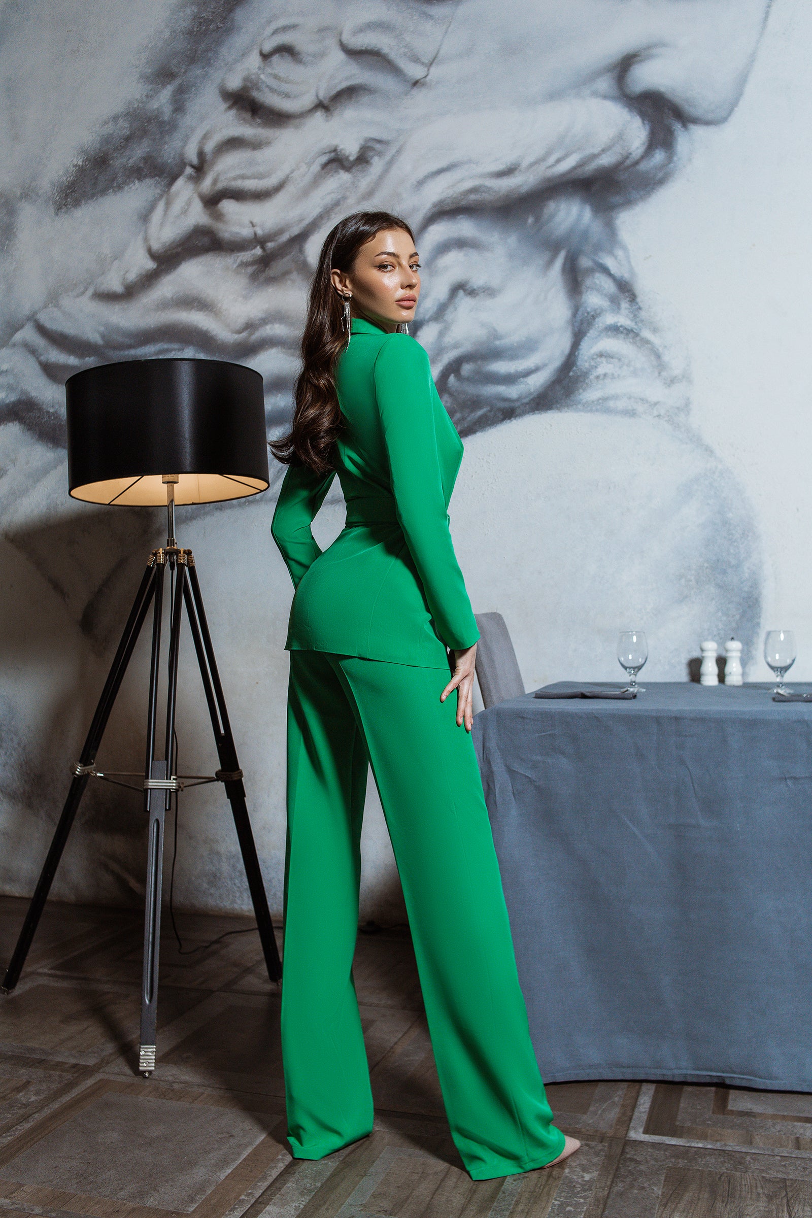 Green Belted Double Breasted Suit 2-Piece