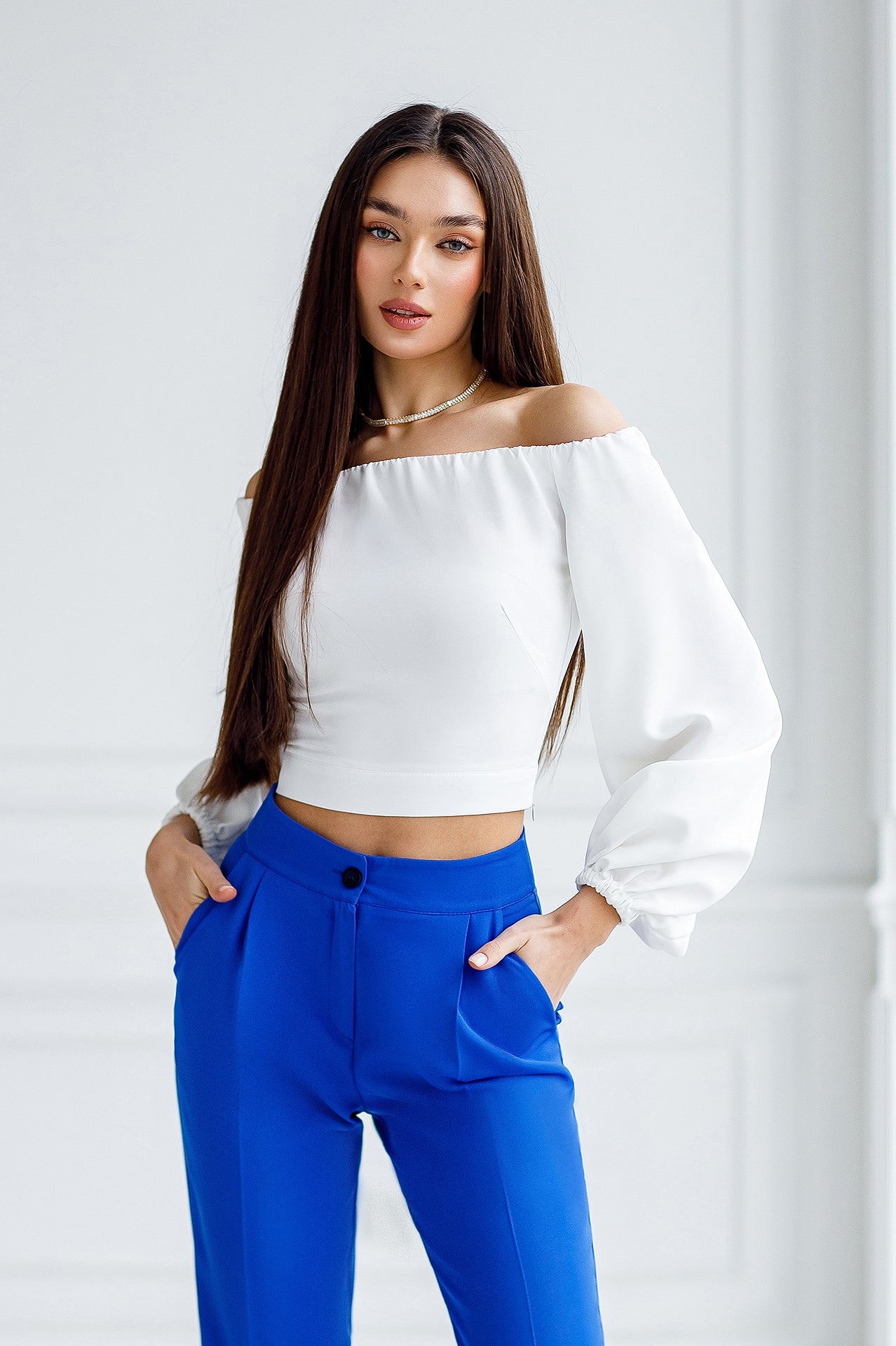 White Off-The-Shoulder Puff-Sleeve Top - Elaborating Simplicity