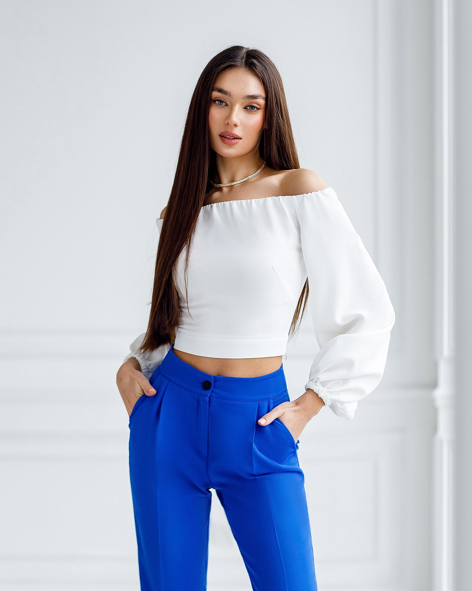White Off-The-Shoulder Puff-Sleeve Top