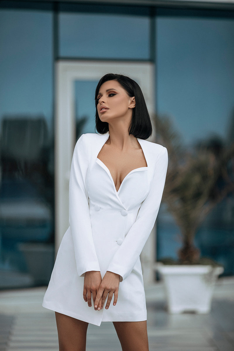 White Double Breasted Blazer Dress