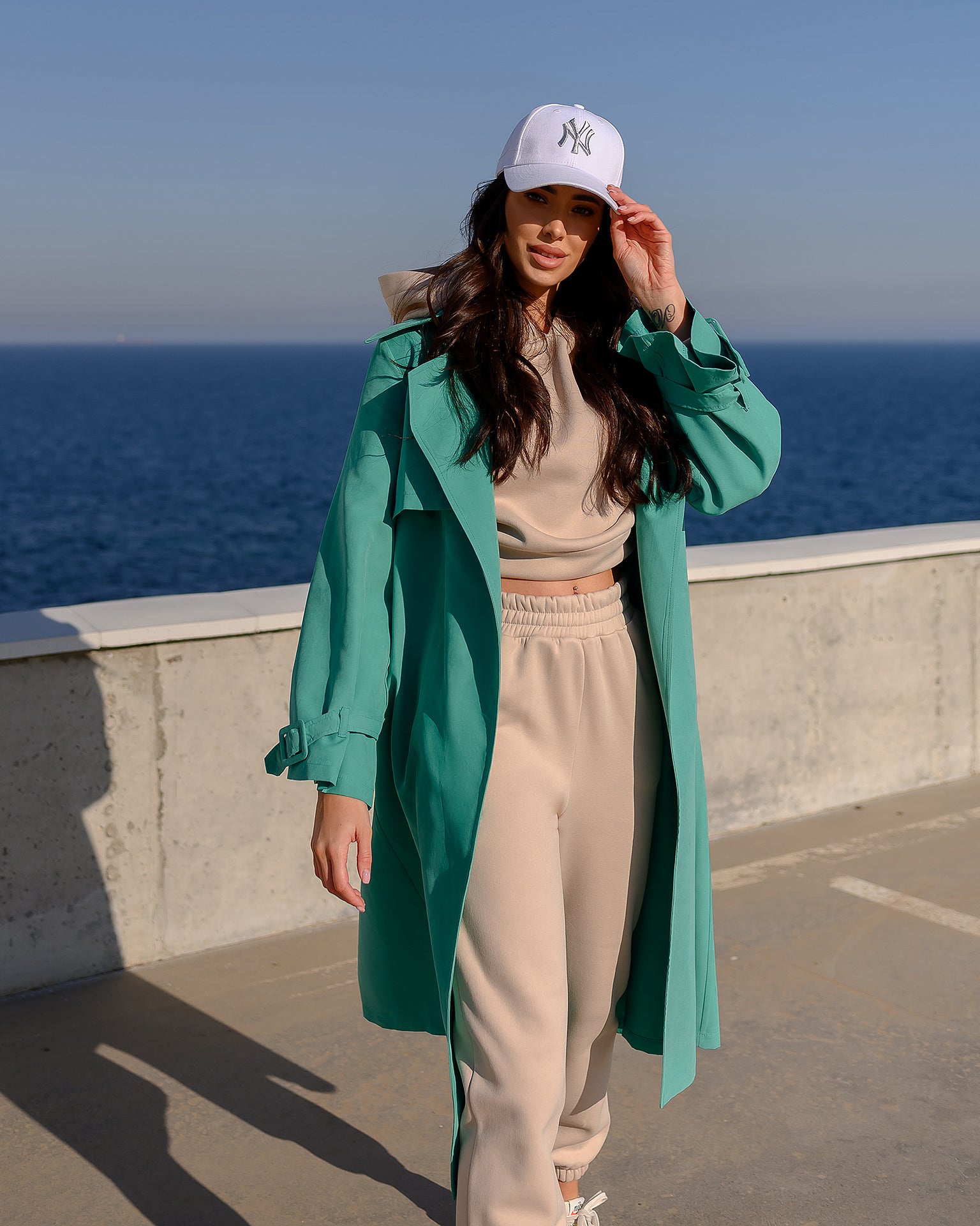 Tiffany-Blue Belted Trench Coat