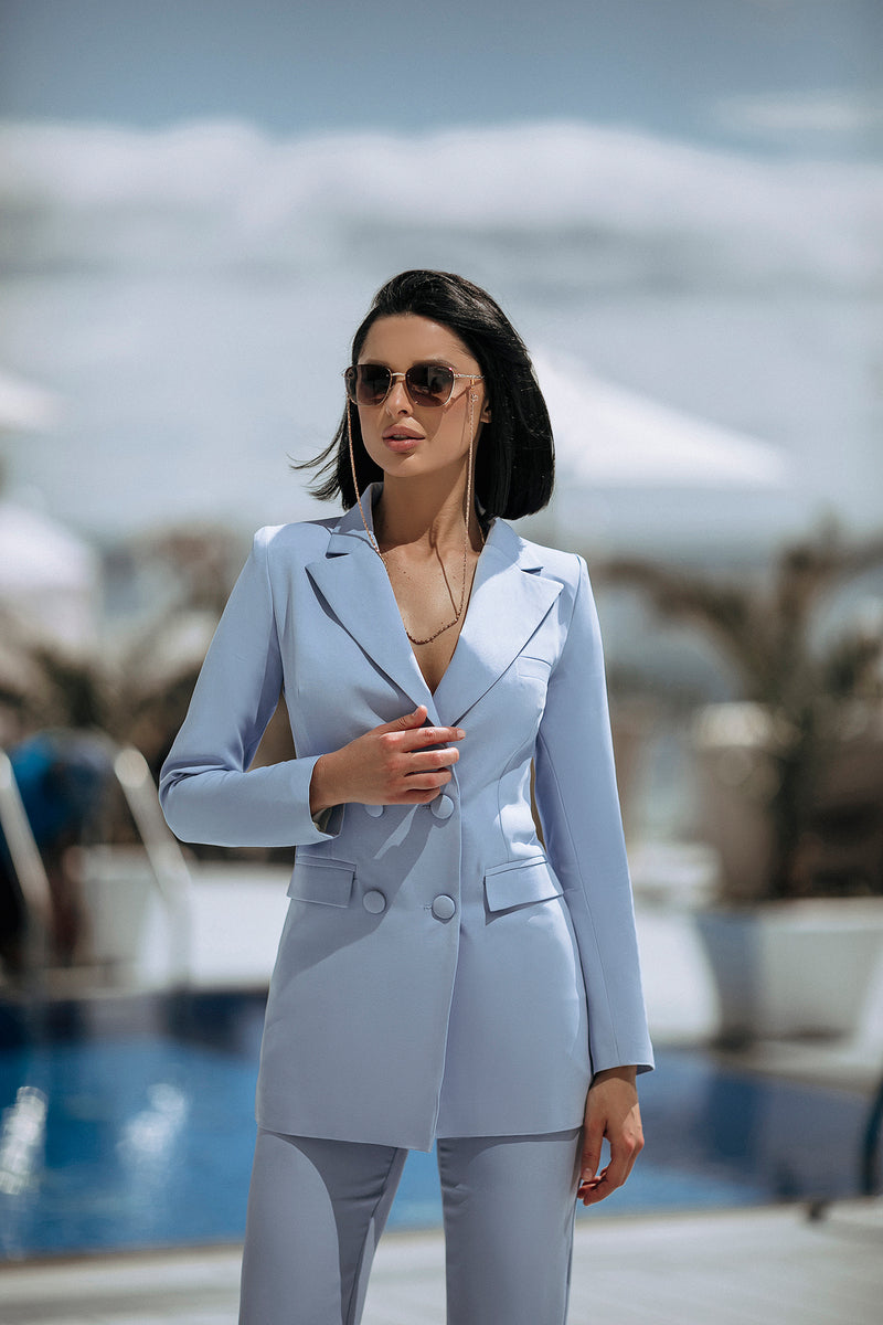 Sky-Blue Double Breasted Suit 2-Piece