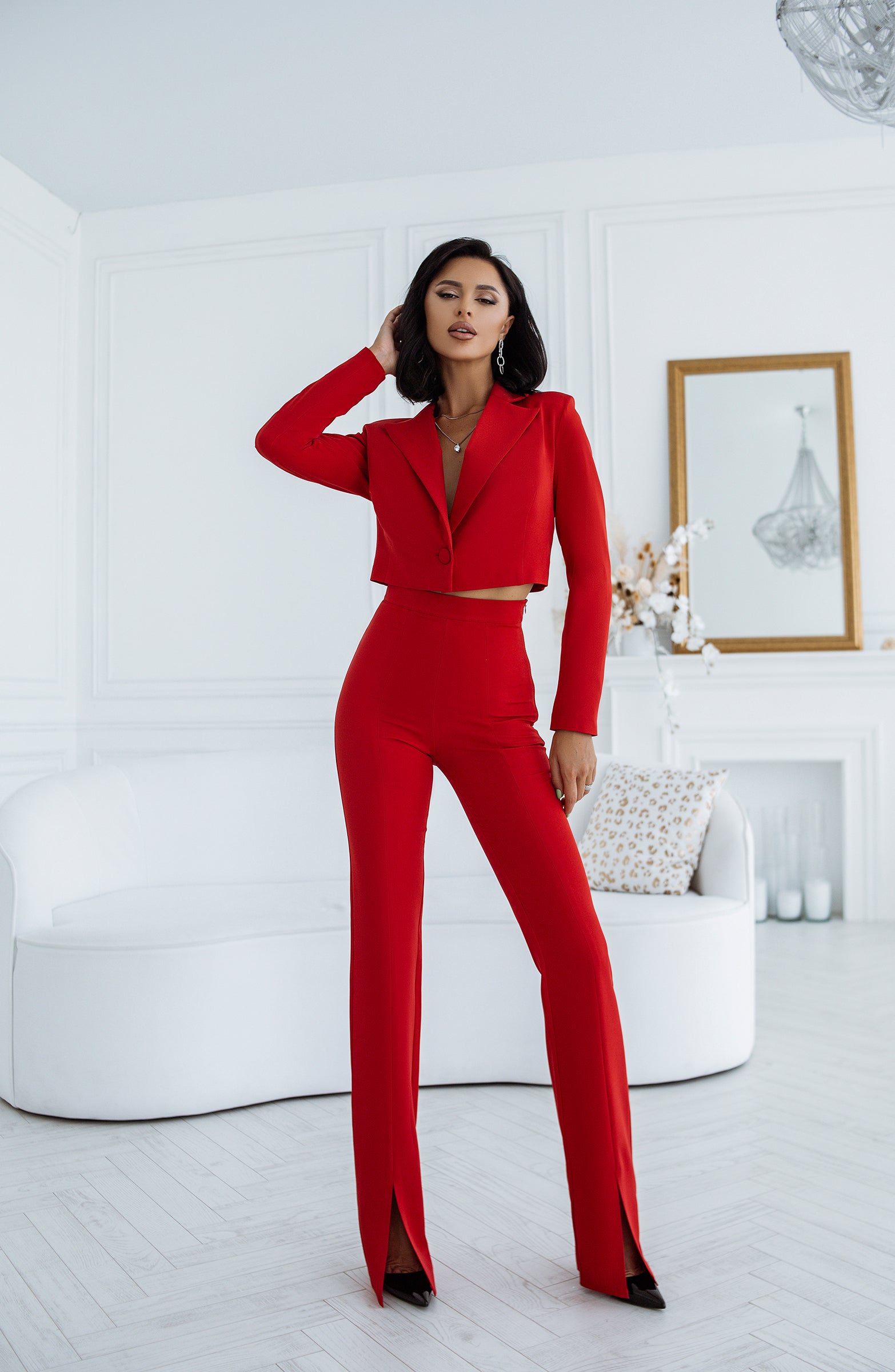 Red Crop Jacket Suit 2-Piece - Modern Silhouettes Chic