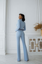 Sky-Blue Crop Jacket Suit 2-Piece - Fabulous Modern Charm