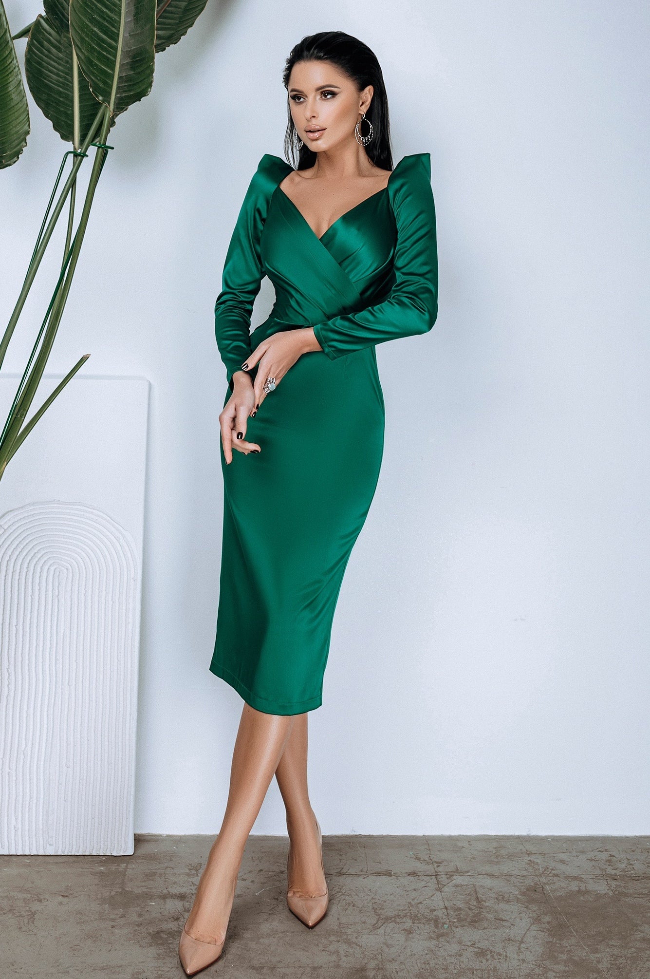 Emerald Long Sleeve Midi Dress – ELAGIA