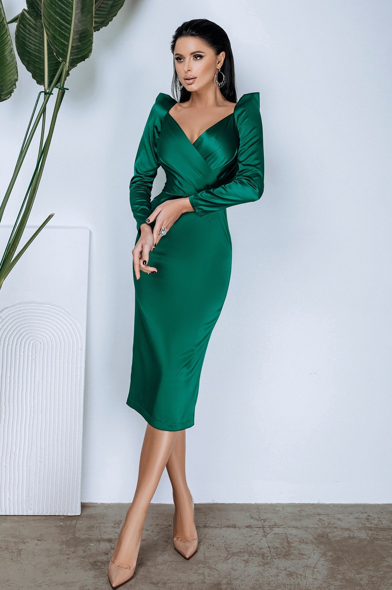 Emerald Long Sleeve Midi Dress