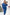 ELAGIA blue puff-sleeve belted midi dress front view - polished 3 piece women's suit inspired design