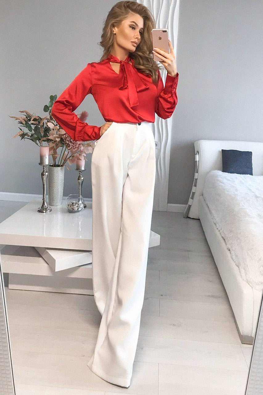 White High Waist Fitted Palazzo Pants