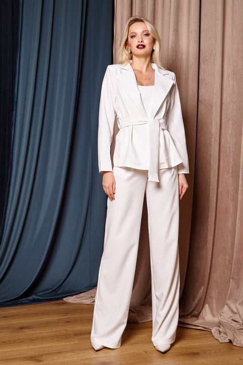 White Belted Wide-Leg Suit 3-Piece – ELAGIA