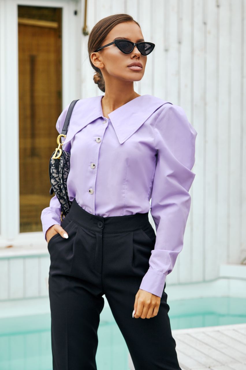 Lavender Puff Sleeve Collared Blouse