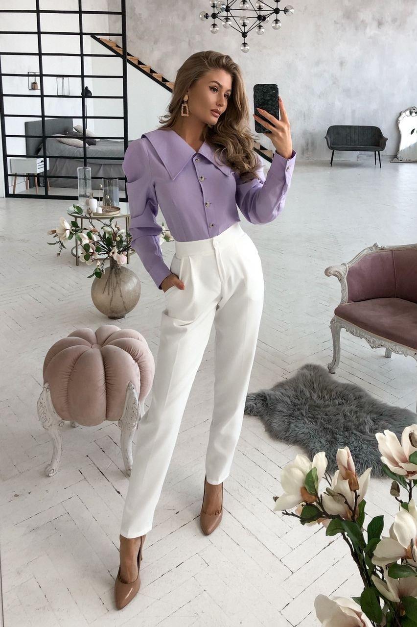 Lavender Puff Sleeve Collared Blouse