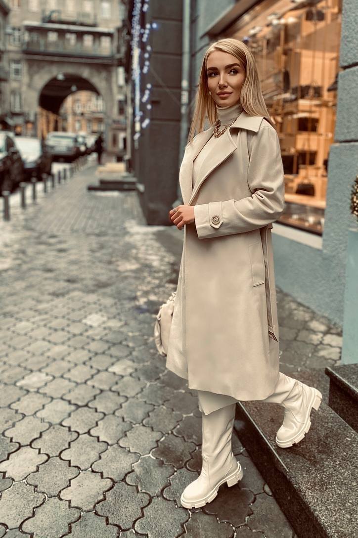 Casual Milky-White Wool Belted Coat