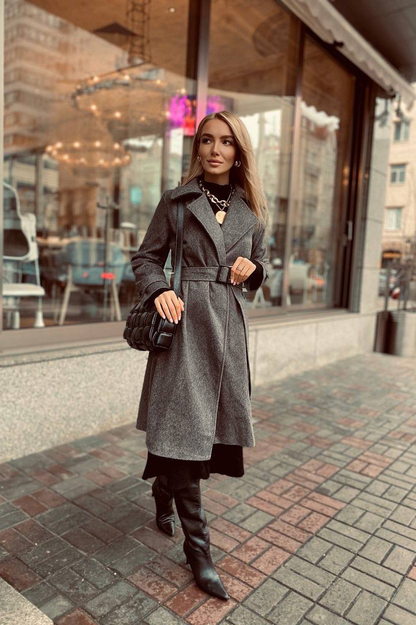 Grey wool belted coat best sale