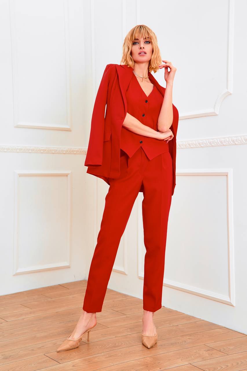 Red Office Slim-Fit 3-Piece Suit