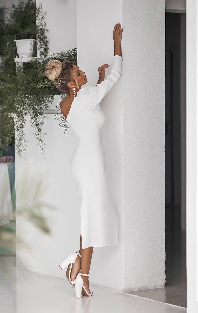 White Alexa One-Shoulder Midi Dress