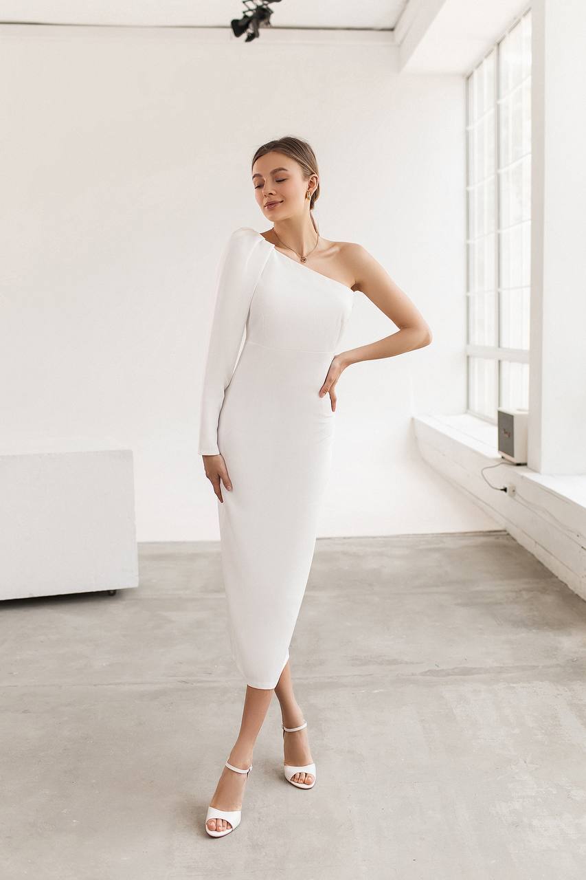 White Alexa One-Shoulder Midi Dress