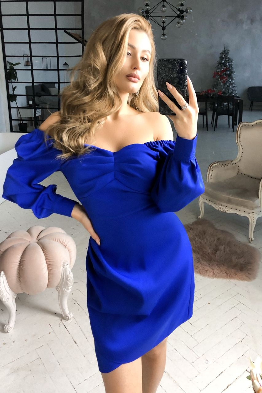 Blue Puff-Sleeve Mini Dress