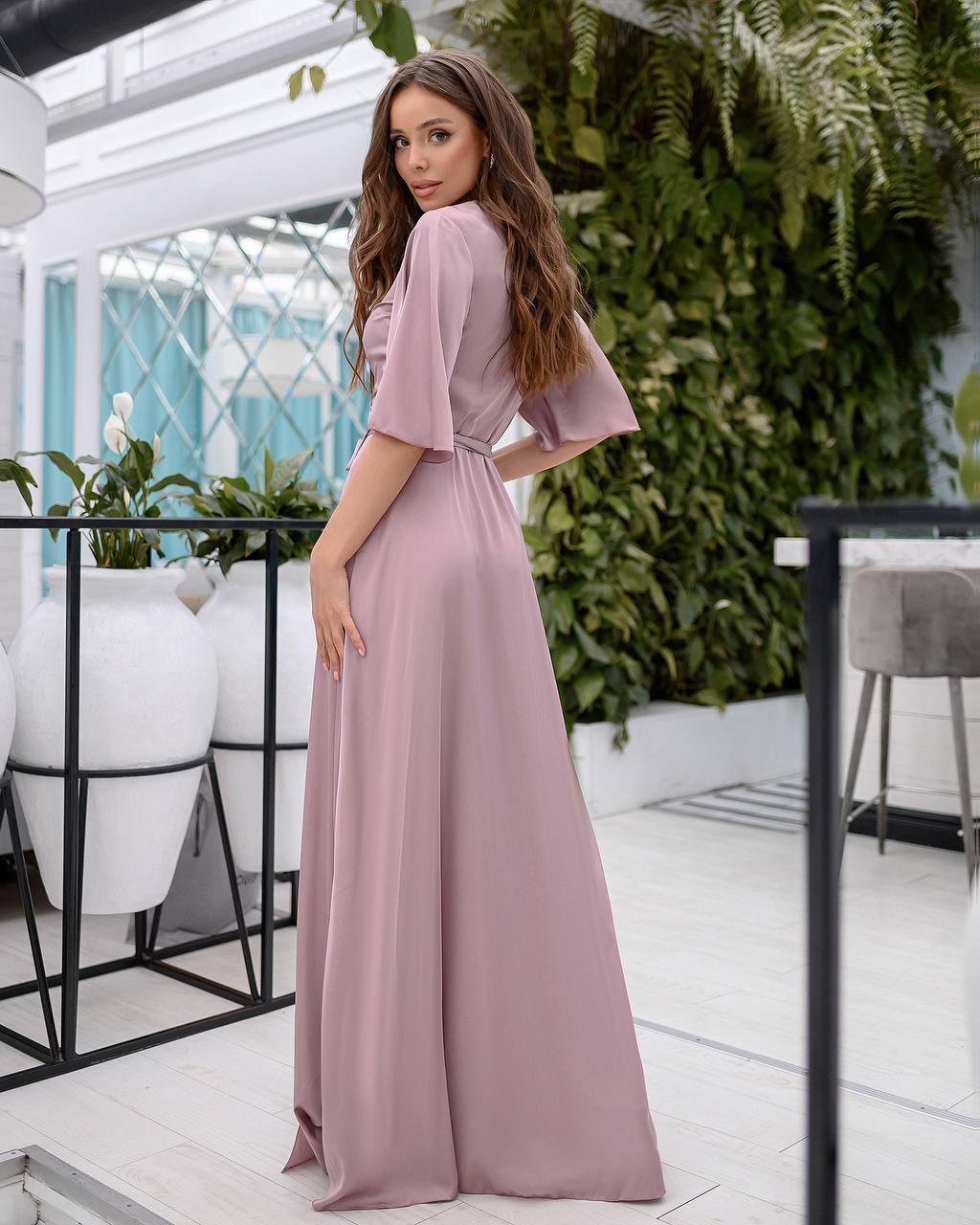 Dusty Pink Silk Wrap Maxi Dress