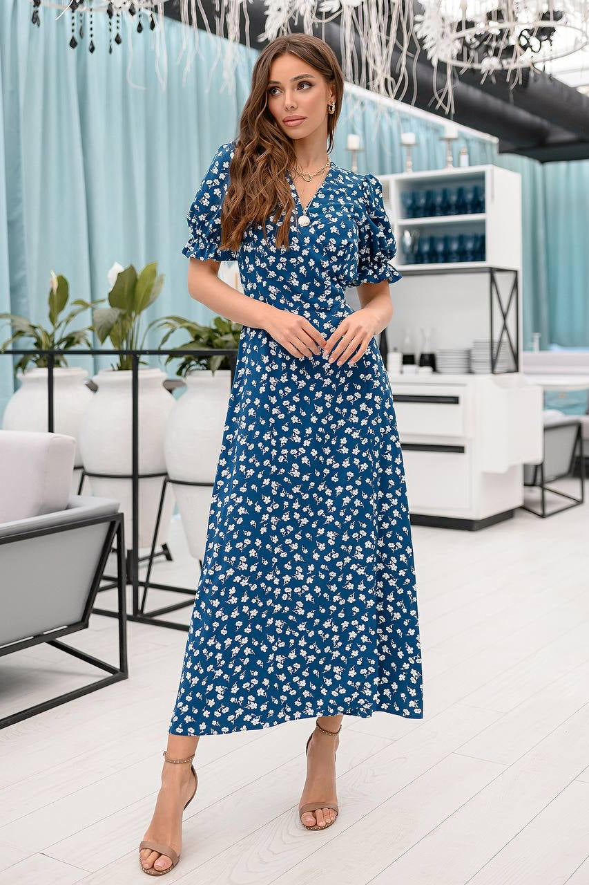 Navy Floral-Print Maxi Dress
