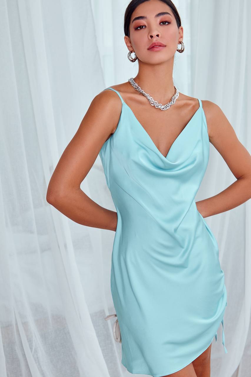 Sky-Blue Silk Slip Mini Dress