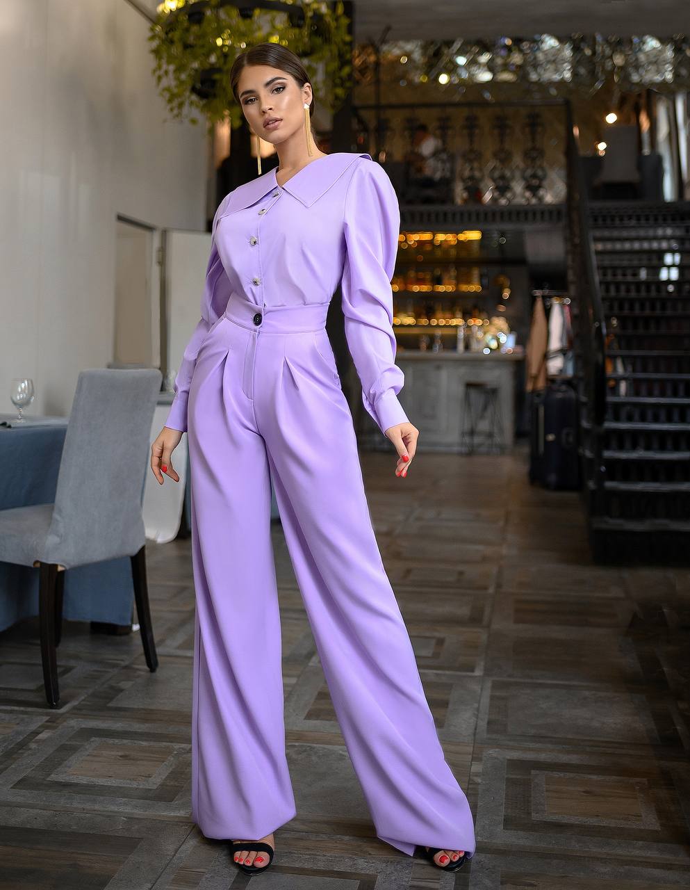 Lavender High Waist Fitted Palazzo Pants