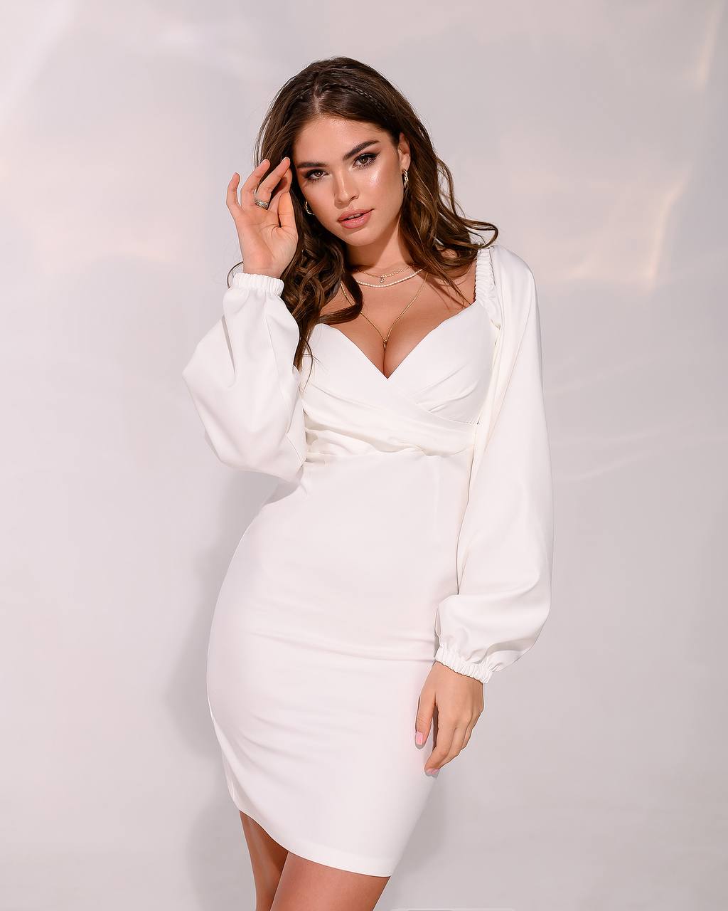 White Puff-Sleeve Mini Dress