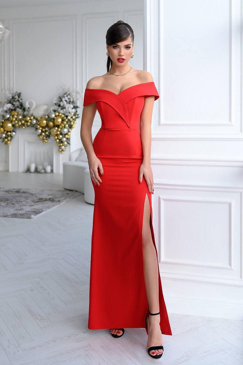Red Off-The-Shoulder Maxi Dress